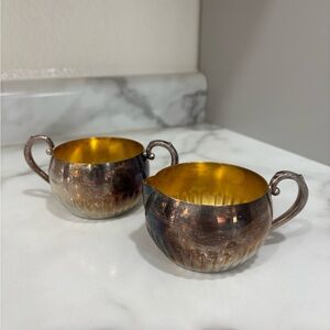 Vintage Two-Piece Silverplate Creamer and Sugar Bowl with Gold-Tone Interior